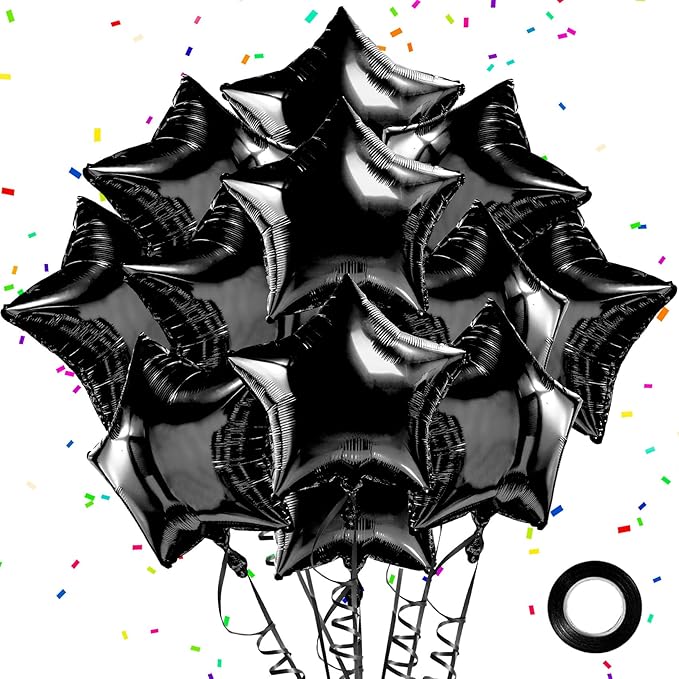 Black Star Balloons Black Star Foil Balloon Set Mylar Helium Metallic 12pcs 18 Inch Birthday Decorations Room Decor Graduation Decoration Class of 2025 Party Baby Shower Anniversary Wedding