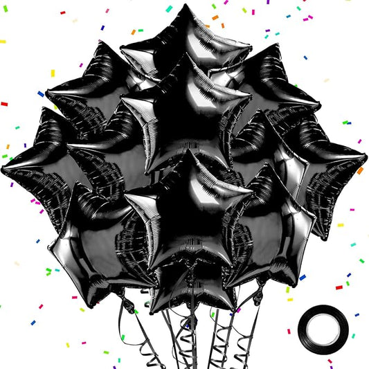 Black Star Balloons Black Star Foil Balloon Set Mylar Helium Metallic 12pcs 18 Inch Birthday Decorations Room Decor Graduation Decoration Class of 2025 Party Baby Shower Anniversary Wedding