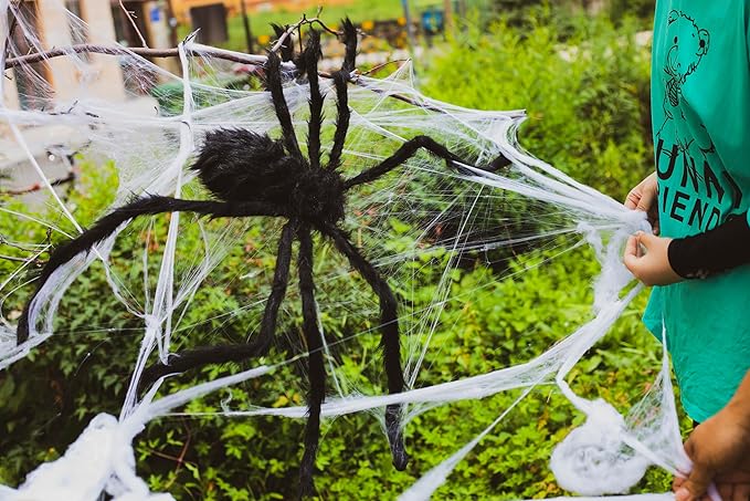 Giant Spider Webs Halloween Decorations - Outdoor Halloween Decor Lights with 250 LEDs,16.4FT Net,4Ft Spider, 8 Modes,Waterproof & Timer for Yard Porch Garden,Outside Costumes Party (Without Spider)