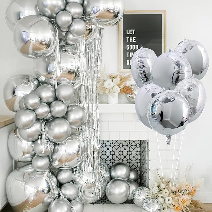 TONIFUL 30Pcs 18 Inch Round Balloons Large Silver Round Shape Foil Balloons Big Silver Round Helium Mylar Decorations for Birthday Wedding Baby Shower Anniversary Engagement Party Supplies