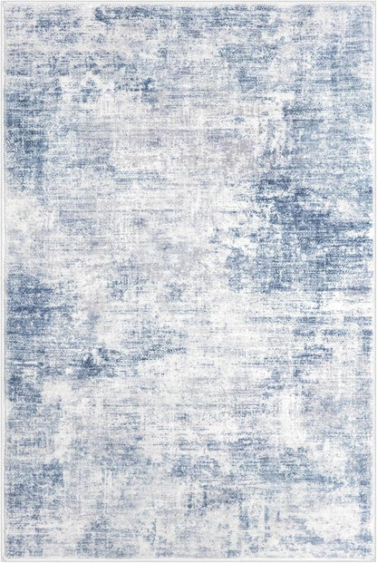 IOHOUZE Abstract Area Rug 4x6 Ft Washable Rugs for Entryway Indoor, Non Slip Small Living Room Rugs Printed Faux Wool Throw Rug, Floor Carpet for Kitchen Nursery Playroom, Light Blue White