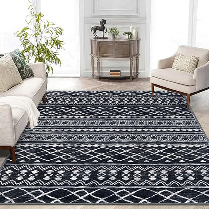 KUTA Area Rug 5x7 Black, Washable Boho Large Living Room Moroccan Rugs Non-Slip, Ultra Soft Geometric Traditional Farmhouse Carpet for Dining Room Bedroom Dorm Office Home Décor