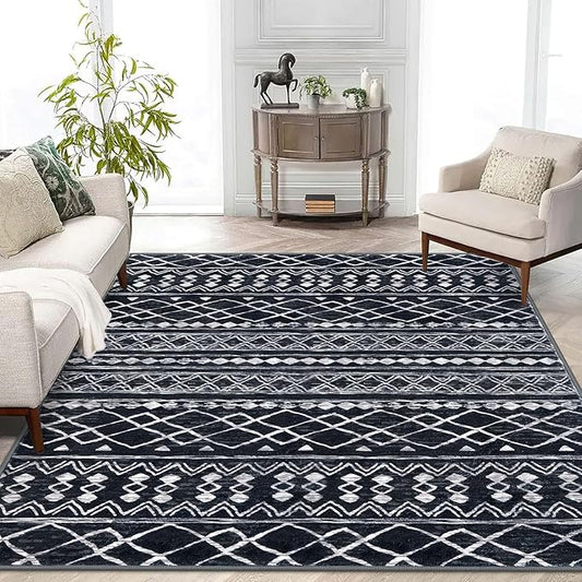 KUTA Area Rug 5x7 Black, Washable Boho Large Living Room Moroccan Rugs Non-Slip, Ultra Soft Geometric Traditional Farmhouse Carpet for Dining Room Bedroom Dorm Office Home Décor