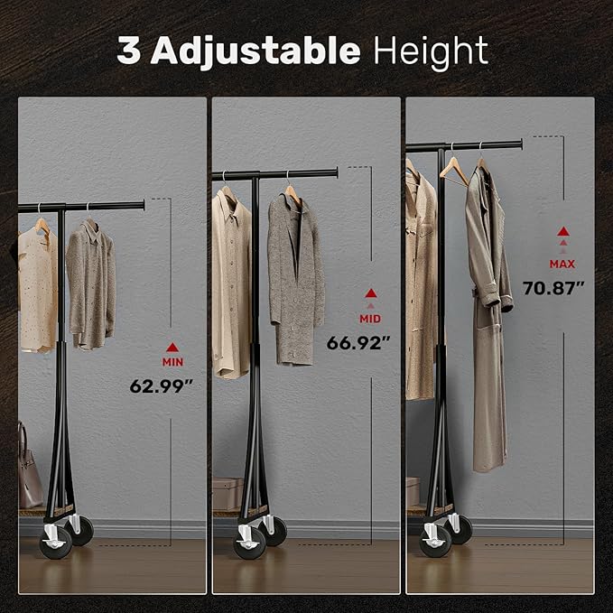 MAXLEAD Clothes Rack, Clothing Rack with Wood Shelves 500 LBS Heavy Duty Garment Rack for Hanging Clothes Portable Closet Sturdy Coat Rack for Bedroom, Living Room, Laundry, Balcony, Black
