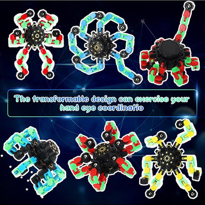 Junkin Funny Sensory Fidget Toy Bulk Transformable Chain Robot Finger Toys Fidget Spinners Stress Relief Fingertip Gyro Mechanical Spiral Spinner Valentine's Gift for Adult Kids(Glow,100 Pcs)