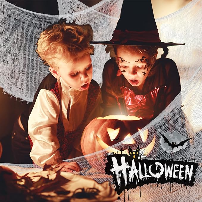 Legigo 6 Pack White Halloween Creepy Cloths Cheesecloths, Spooky Black Mesh Fabric Cheese Cloths for Crafts, Scary Gauze Fabric for Party Supplies Home Wall Doorway Outdoor Yard Decor