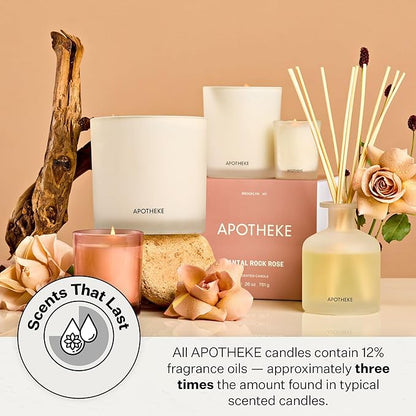 Apotheke Luxury Scented Candles for Home, Santal Rock Rose - Petite Aromatherapy Jar Candle with Soy Wax Blend