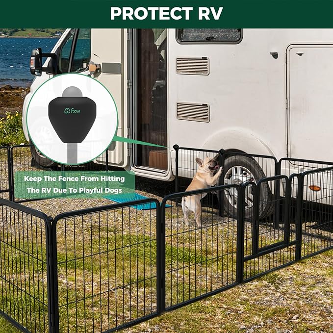 FXW Instant Unleashed Dog Playpen, Portable Pet Fence for Outdoor, RV Trips, and Camping, 24 inch, 16 Panels for Puppy and Small Dogs with RV Protector Ball (Pack of 6│Patented