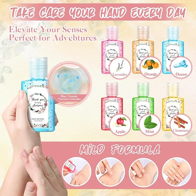Frienda 24 Set Thank You Hand Sanitizer Gift Set Appreciation Mini Travel Size Hand Sanitizers Bulk Appreciation Gift with Bag for Coworker Team Teacher Nurse Christmas Homeless Care Package Supplies