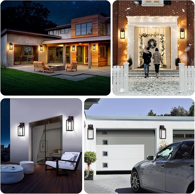 13.6" Motion Sensor Outdoor Wall Sconce Lantern, Exterior Waterproof Wall Lights Fixtures with Water-Rippled Glass, Brown Outside Mount Lighting for House, Porch, Garage, Patio, Bulbs Not Included