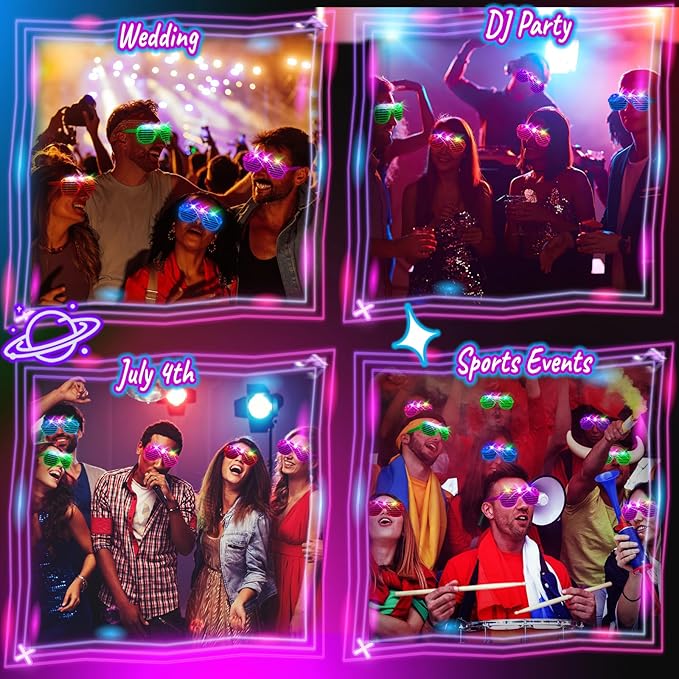 HONLYNE105 PCS LED Glasses, Glow in the Dark Party Supplies Light Up Glasses for Kids Adults, Neon Flashing Glasses Glow Party Glow Glasses Bulk Party Pack for Halloween Birthday Wedding Rave Carnival