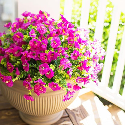 Artificial Flowers for Outdoors Fake Plants, 12 Bundles Faux Fuchsia Morning Glory UV Resistant Look Real Silk Flowers for Outside Planter Front Door Porch Patio Yard Fall Autumn Decoration
