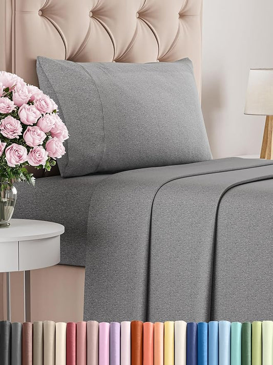 Twin Size 3 Piece Sheet Set - Comfy Breathable & Cooling Bed Sheets Set - Hotel Luxury Bedding for Women, Men, Kids, Teens, Boys & Girls - Deep Pockets, Soft & Wrinkle Free - Grey (Heathered Sheets)