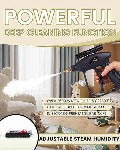 FoundGo 1700W Tankless Handheld Steam Cleaner with 7 Brushes 20s Heating to 239℉ Pressurized Portable Steam Cleaner, Cleaning Home/Kitchen/Car & More-White