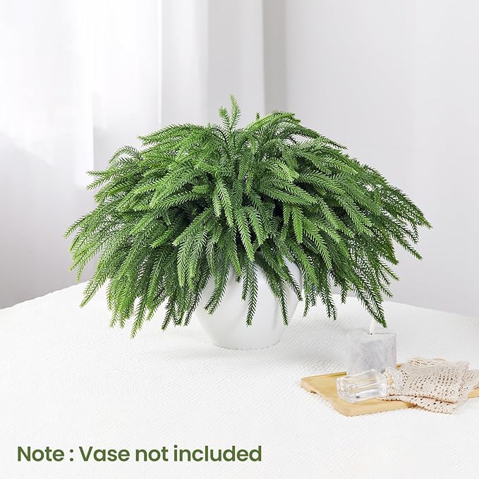 16 Pcs Norfolk Pine Stems, 19" Long Artificial Christmas Norfolk Pine Branches, Faux Greenery Stems, Real Touch Christmas Green Plants Branches for Vases, DIY Wreath, Xmas Home Decorations