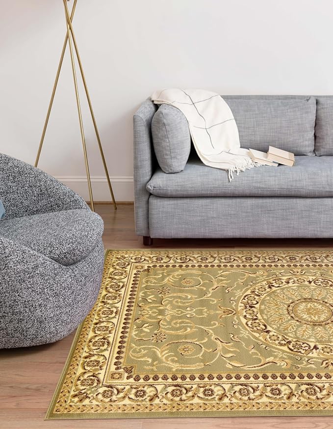 Rugs.com Chateau Collection Rug – 5x8 Light Green Medium-Pile Rug Perfect for Bedrooms, Dining Rooms, Living Rooms