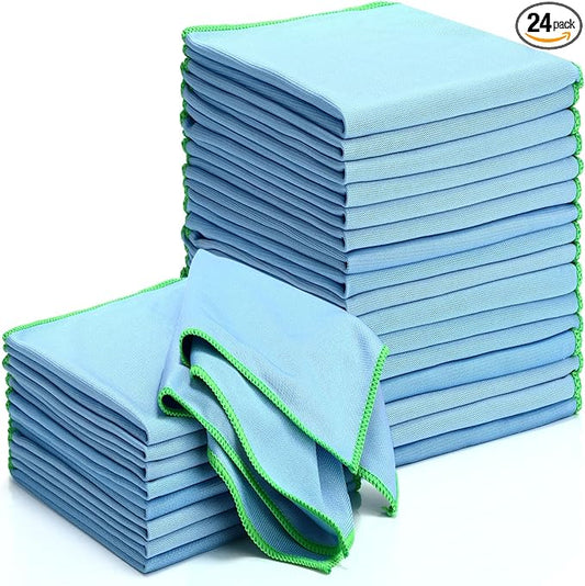 Maxcheck 24 Pack Magic Cleaning Cloth, 16 x 16 Inch Microfiber Glass Cleaning Cloths Reusable Lint Free Microfiber Towels for Kitchen Dish, Windows, Mirror, Glass, Car(Blue)