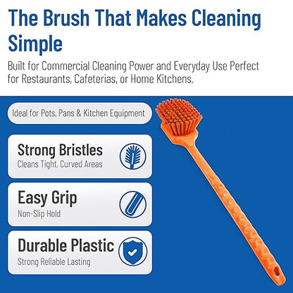 SPARTA 40501EC24 Plastic Large Scrub Brush, Kitchen Brush, Utility Brush With Long Handle For Cleaning, 20 Inches, Orange