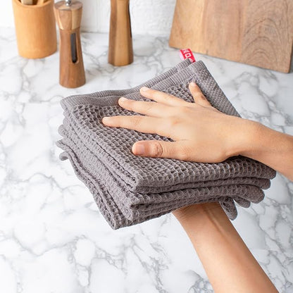Premium 100% Cotton Waffle Weave Kitchen Wash Cloths (12 x 12-12 Pc) – Solid, Ultra Soft, Scratch-Free & Super Absorbent - Quick Drying Cleaning Wash Cloths,Perfect Dish Rags - Grey
