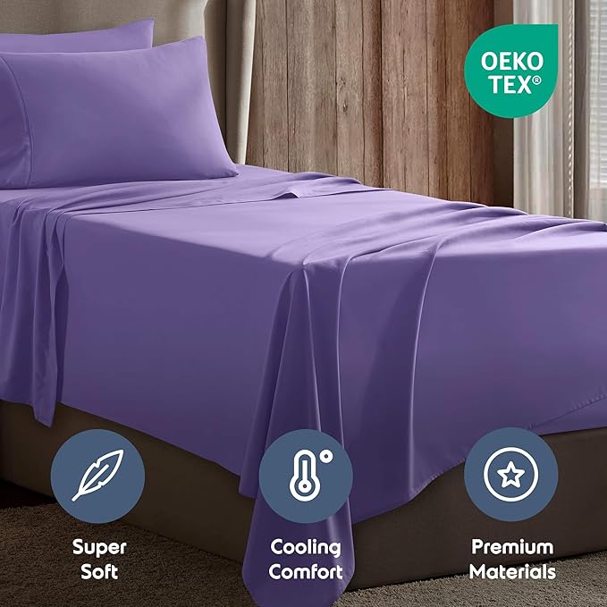 Nestl Twin XL Sheet Set - College Dorm Size - Luxury 1800 Ultra-Soft Microfiber Twin Extra Long Bed Sheets - Deep Pockets - Easy Fit - Extra Soft - 3 Piece Set (Twin XL, Lavender)