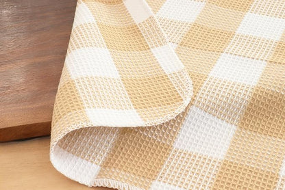 Waffle Weave Plaid Dish Cloths, 100% Cotton - 12 x 12 Inches, Ultra Soft Absorbent Quick Drying Dish Towels Buffalo Check Dish Rags for Kitchen, 8 Pack -Fall Thanksgiving -Beige & White