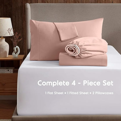 Nestl Queen Sheet Set - Luxury 1800 Ultra-Soft Microfiber Bed Sheets - Double Brushed - Deep Pockets - Easy Fit - 4 Piece Set - Bedding Sheets & Pillowcases (Queen, Peach Beige)