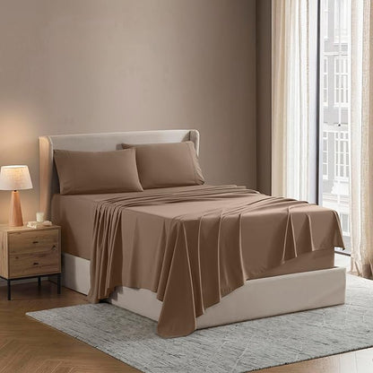 Nestl Short Queen Sheet Set - 1800 Ultra-Soft Microfiber - Double Brushed - Deep Pockets - Easy Fit - 4 Piece Set - Bed Sheets (Short Queen, Taupe)