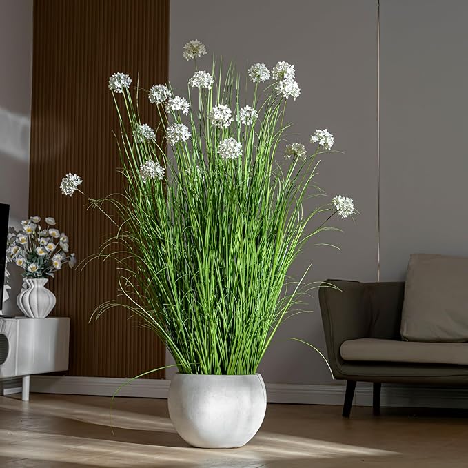 48in Lifelike Artificial Tall Grass Plant with 12 Lifelike Dandelion Flower and Non-Toxic,odorless Fake Tall Frass Plant Fake Plants for Indoor Decoration,Home Decor