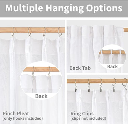 YoungsTex White Linen Semi Sheer Curtains 108 Inch Length 2 Panels, Light Filtering Window Drapes Extro Long for Living Room Bedroom, 40 X 108 Inch