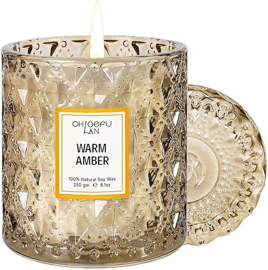 Chloefu LAN Amber Candles, Luxury Candle for Home Scented, Long Burning Time, Holiday Gifts, All Natural Soy Wax Decorative Candles, Scented Candle Gifts for Men&Women, 8.1oz