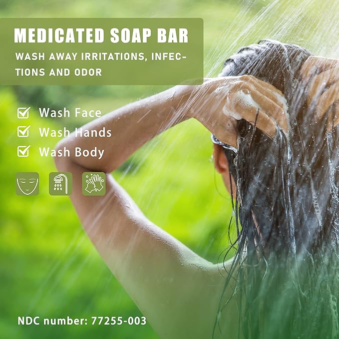 Antifungal Medicated Soap Bar, Athletes Foot Jock Itch Ringworm Yeast Infection Treatment for Men, Tea Tree Oil Body Soap Bar with Natural Tea Tree Oil, Eucalyptus Oil and Lavender Oil, 4 oz