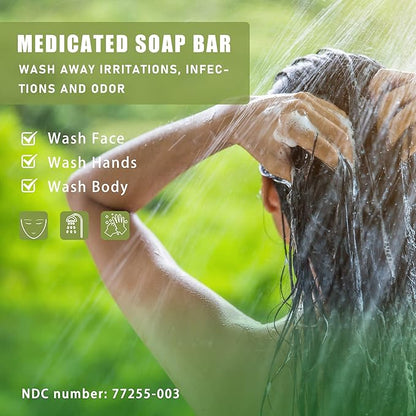 Antifungal Medicated Soap Bar, Athletes Foot Jock Itch Ringworm Yeast Infection Treatment for Men, Tea Tree Oil Body Soap Bar with Natural Tea Tree Oil, Eucalyptus Oil and Lavender Oil, 4 oz