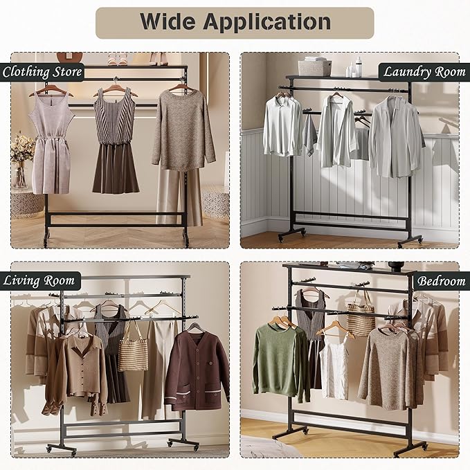 lesolar 6 Arms Retail Clothing Rack with Wheels, Height Adjustable Clothing Display Rack Shirt Clothes Display Stand Floor Standing Metal Garment Racks for Boutiques Retail Stores Home