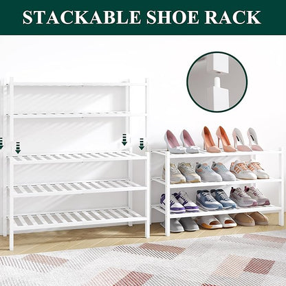 Smiry Bamboo Shoe Rack for Closet, 6 Tier Wooden Stackable Shoe Organizer, Free Standing Shoes Storage Shelf for Entryway, Front Door Entrance, White