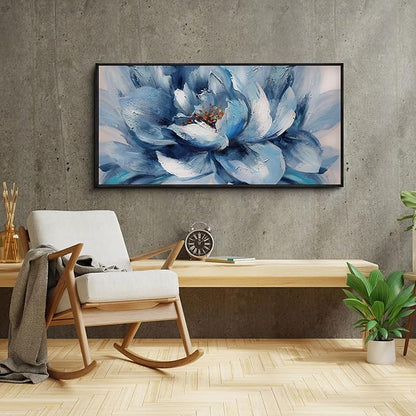 XLSJERST Large Flower Canvas Wall Art for Living Room - Blue and White Flower Picture Print Painting Wall Decor Framed Artwork Ready to Hang for Home Bedroom Wall Decoration Size 24x48