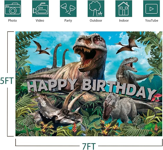 Dinosaur Backdrop,7x5FT Dinosaurs Background Dinosaur Birthday Backdrop Party Decor Dinosaur World Banner Dinosaur Theme Birthday Party Backdrop Supplies for Kids Green#1