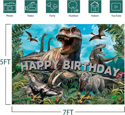 Dinosaur Backdrop,7x5FT Dinosaurs Background Dinosaur Birthday Backdrop Party Decor Dinosaur World Banner Dinosaur Theme Birthday Party Backdrop Supplies for Kids Green#1