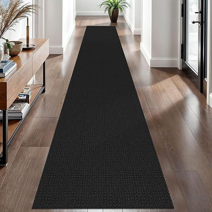 EARTHALL Woven Runner Rug 2x12 Ft Washable Runners for Hallways Extra Long Cotton Non Slip Rubber Backed Kitchen Runner Braided Indoor Floor Carpet for Entryway, Hall, Kitchen, Black/Grey