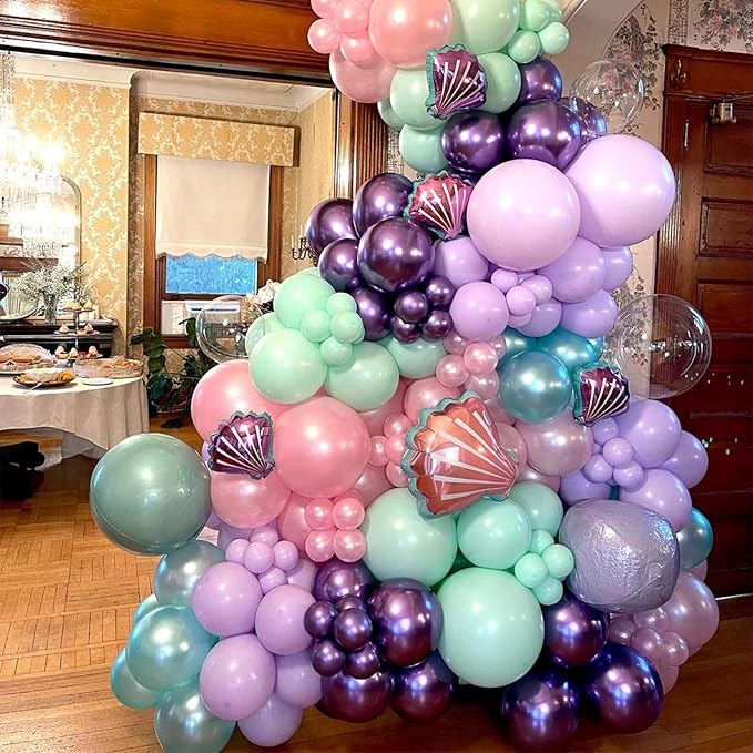 Mermaid Party Balloon Set, 60 Pcs 12 Inches Metallic Purple Pink Green Blue Latex Balloons for Girls Mermaid Birthday Decoration Baby Shower Birthday Under The Sea Party Decorations