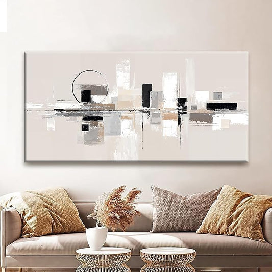 QSQ Large Abstract Wall Art For Living Room Painting Black White Wall Art Prints Minimalist Grey Brown Abstract Art Modern Canvas Art Wall Decor Picture For Bedroom Office Home Decoration 29" × 58"