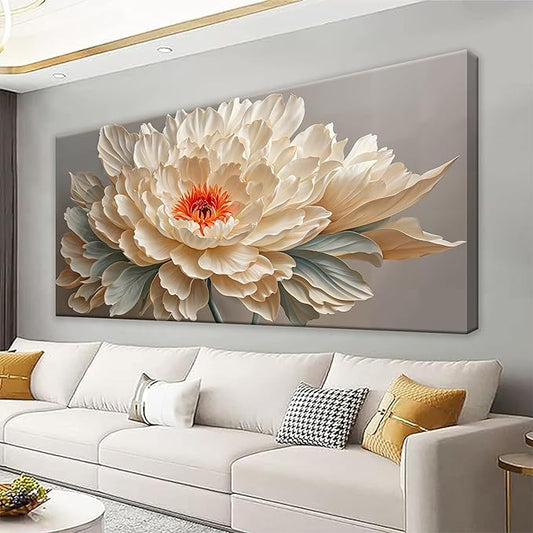 QSQ Canvas Art Wall Decor Small Size Modern Minimalist Home Wall Decor Flower Paintings Yellow Flower White Wall Art Prints Floral Art Pictures For Bedroom Kitchen Office Decoration 20" × 40"