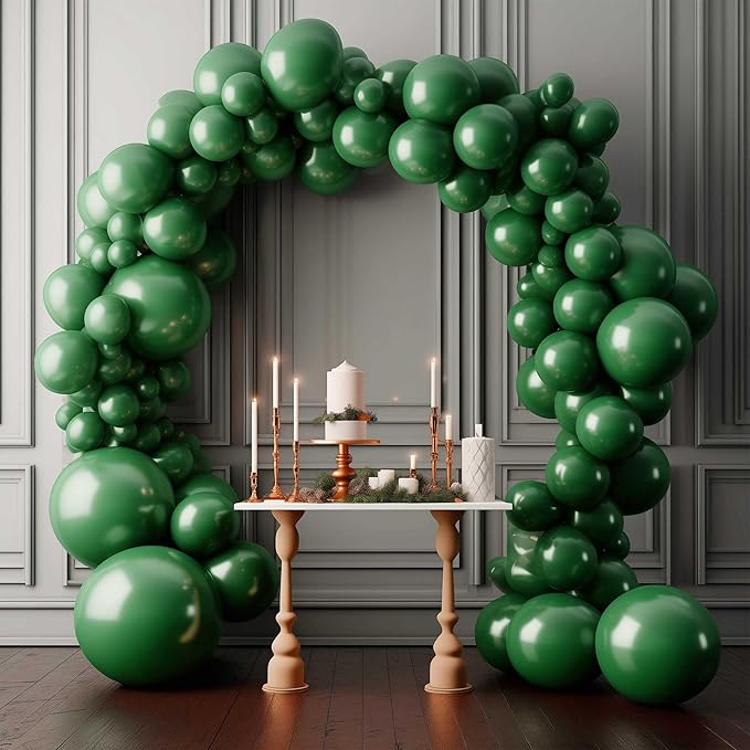 130PCS Dark Green Balloons, Latex Balloon Different Sizes 18/12/10/5 Inch, Helium Balloons with Ribbon, Party Balloon Set for Birthday Wedding Graduation Anniversary Baby Shower Decoration