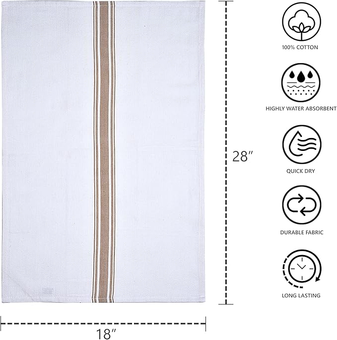 100% Cotton Kitchen Towels – Highly Absorbent, Quick-Dry Dish Towels with Hanging Loop – Extra Large 18x28 Inches – Beige (Pack of 8) | Soft, Durable and Lint-Free for Everyday Use