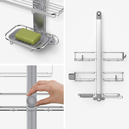 simplehuman Adjustable and Extendable Shower Caddy XL, Stainless Steel and Anodized Aluminum