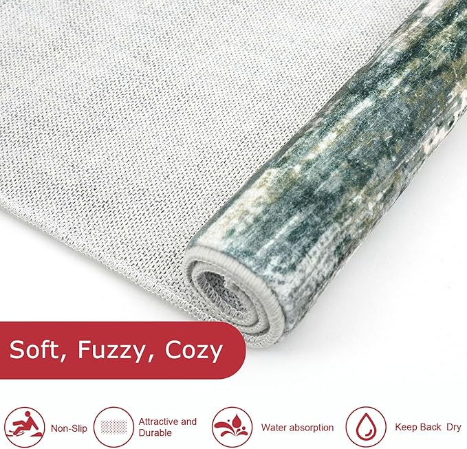 KOZYFLY Modern Abstract 3x5 Area Rug Washable Bedroom Rug Green Yellow, Throw Entry Mat Non-Slip Stain Resistant Carpet Dining Room Rug with Soft Low Pile for Living Room Kitchen Bath Office