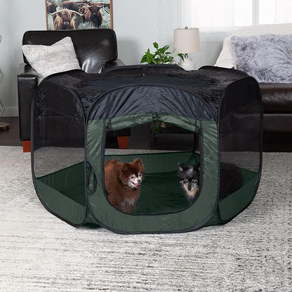 Furhaven Portable Dog Playpen Cat Tent, Pet playground,Kennel foldable indoor outdoor zippered puppy crate - Hunter Green, Extra Large