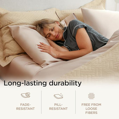 Threadmill Luxury 800 Thread Count California King 100% Cotton Sheets - Light Beige Sateen Weave Bed-Sheets, Better Than Egyptian Cotton,4 Pc Solid Bedding Set, Fits 16" Deep Pocket