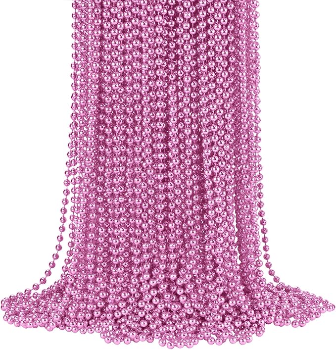 YAXINRUI 72 PCS Pink Bead Necklace, Pink Mardi Gras Beads, Cancer Awareness Beaded Necklaces, Valentine Necklace, 33 Inch Round Party Beads for Mardi Gras Christmas Cancer Awareness Month Events