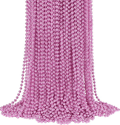 YAXINRUI 72 PCS Pink Bead Necklace, Pink Mardi Gras Beads, Cancer Awareness Beaded Necklaces, Valentine Necklace, 33 Inch Round Party Beads for Mardi Gras Christmas Cancer Awareness Month Events