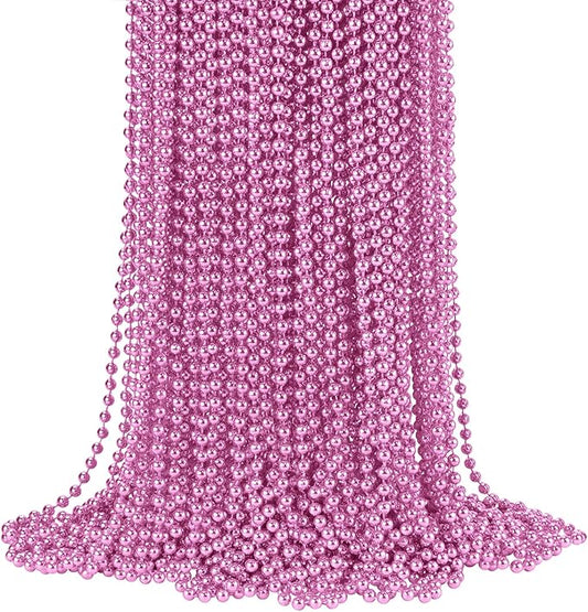 YAXINRUI 72 PCS Pink Bead Necklace, Pink Mardi Gras Beads, Cancer Awareness Beaded Necklaces, Valentine Necklace, 33 Inch Round Party Beads for Mardi Gras Christmas Cancer Awareness Month Events